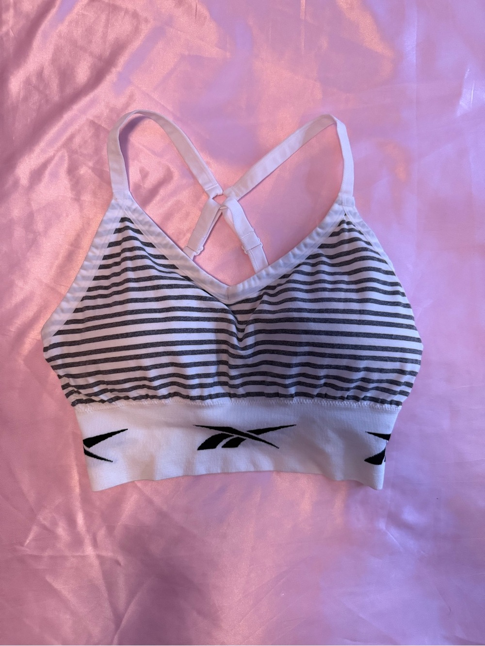 Reebok Ladies Seamless Bralette Striped Gray & White XL